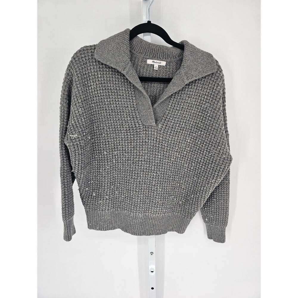 Madewell Women's Long Sleeve Knitted Collared Cotton Gray Sweater Size M